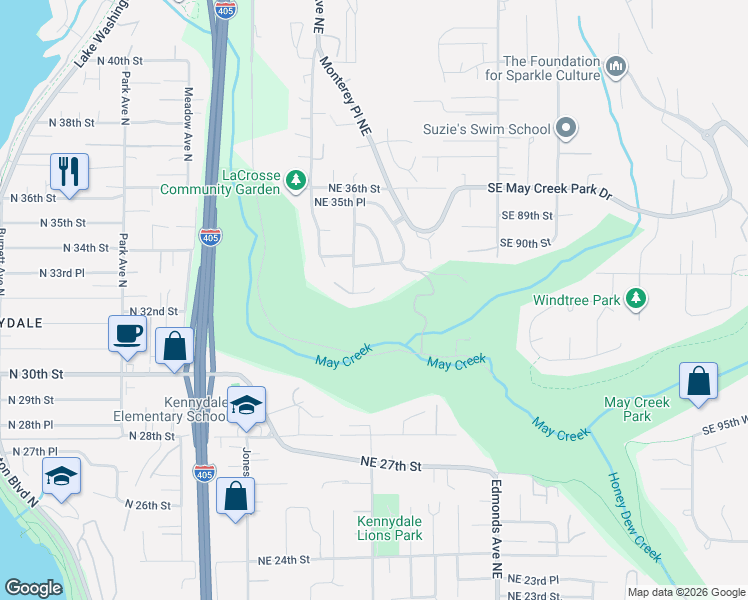 map of restaurants, bars, coffee shops, grocery stores, and more near 2015 Northeast 32nd Street in Renton