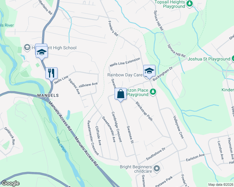 map of restaurants, bars, coffee shops, grocery stores, and more near 37 Swansea Street in Conception Bay South