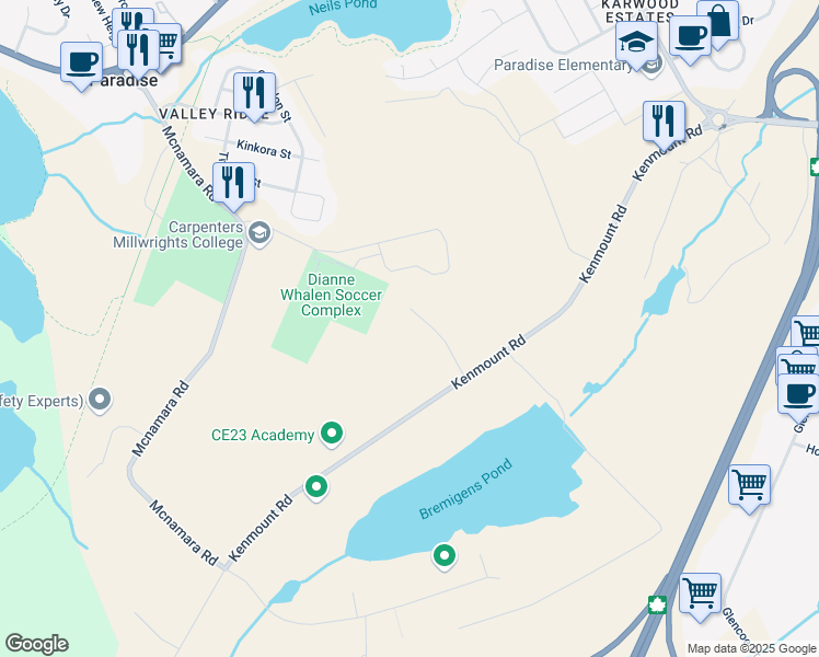 map of restaurants, bars, coffee shops, grocery stores, and more near 23 Pollard Avenue in Paradise