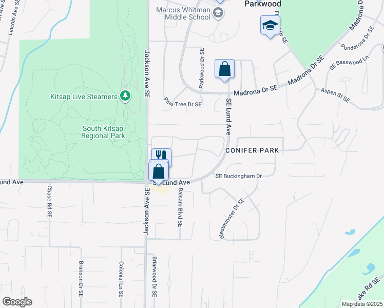 map of restaurants, bars, coffee shops, grocery stores, and more near 3443 Southeast Compass Lane in Port Orchard
