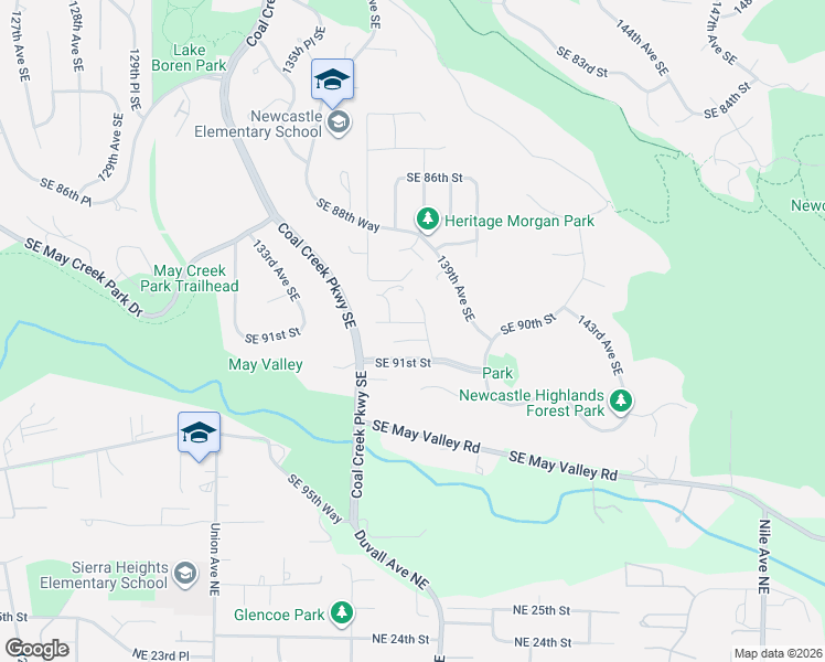 map of restaurants, bars, coffee shops, grocery stores, and more near 13718 Southeast 90th Place in Newcastle