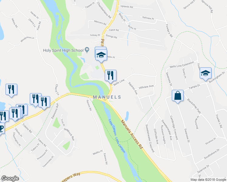 map of restaurants, bars, coffee shops, grocery stores, and more near 2729 Topsail Road in Conception Bay South