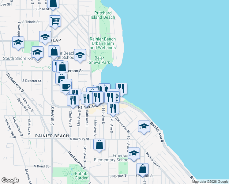 map of restaurants, bars, coffee shops, grocery stores, and more near 9468 Rainier Avenue South in Seattle