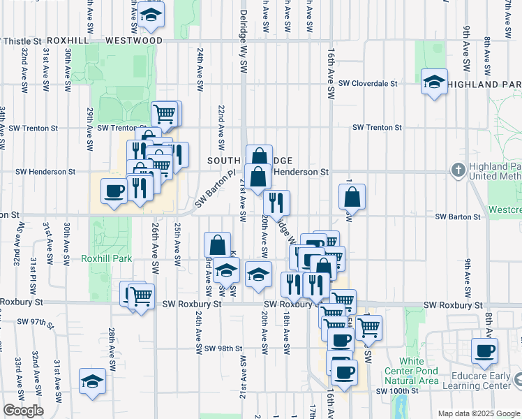 map of restaurants, bars, coffee shops, grocery stores, and more near 9051 20th Avenue Southwest in Seattle