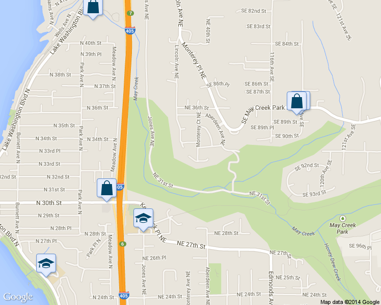 map of restaurants, bars, coffee shops, grocery stores, and more near 3316 Lincoln Avenue Northeast in Renton