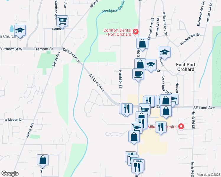 map of restaurants, bars, coffee shops, grocery stores, and more near 1282 Southeast Casandra Loop in Port Orchard