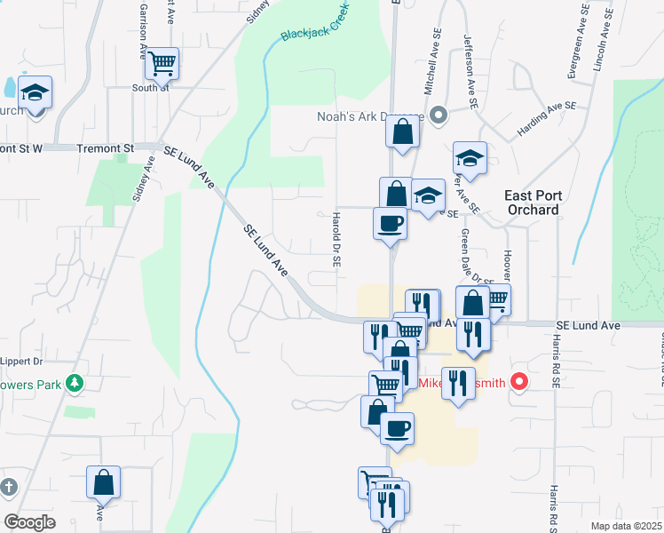 map of restaurants, bars, coffee shops, grocery stores, and more near 124 Southeast Casandra Loop in Port Orchard