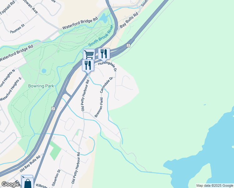 map of restaurants, bars, coffee shops, grocery stores, and more near 59 Huntingdale Drive in St. John's
