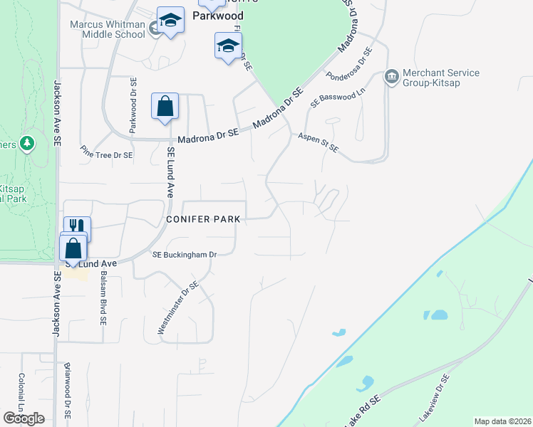 map of restaurants, bars, coffee shops, grocery stores, and more near 4053 Southeast Conifer Park Drive in Port Orchard