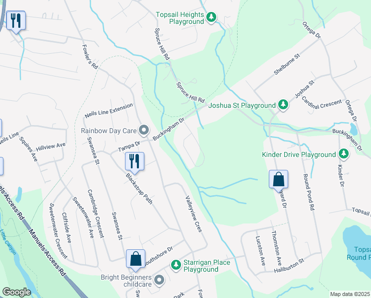 map of restaurants, bars, coffee shops, grocery stores, and more near 13 Sandstone Street in Conception Bay South