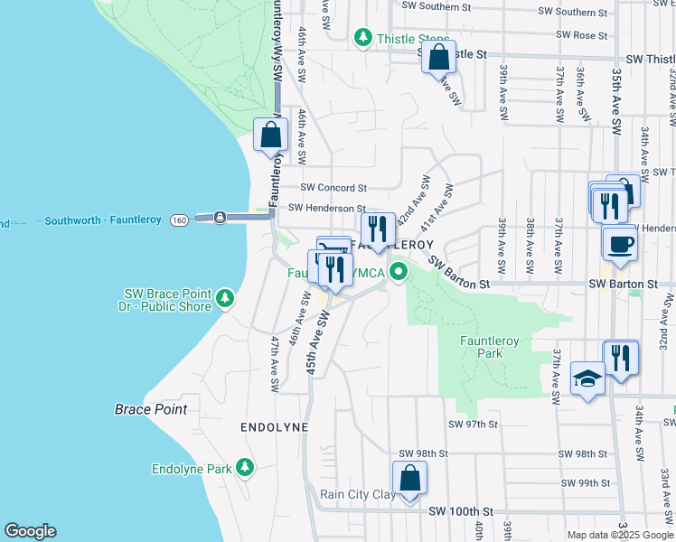 map of restaurants, bars, coffee shops, grocery stores, and more near 9144 45th Avenue Southwest in Seattle