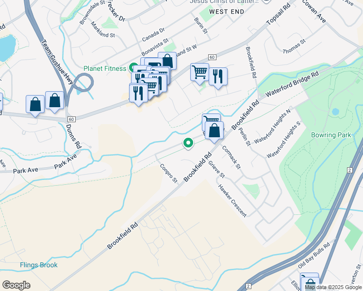 map of restaurants, bars, coffee shops, grocery stores, and more near 59 Edison Place in St. John's