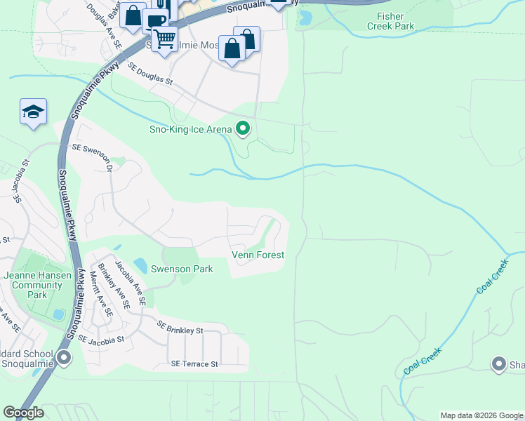map of restaurants, bars, coffee shops, grocery stores, and more near 8813 Swenson Avenue Southeast in Snoqualmie