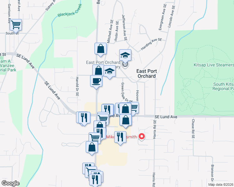 map of restaurants, bars, coffee shops, grocery stores, and more near 2966 Joyce Court Southeast in Port Orchard