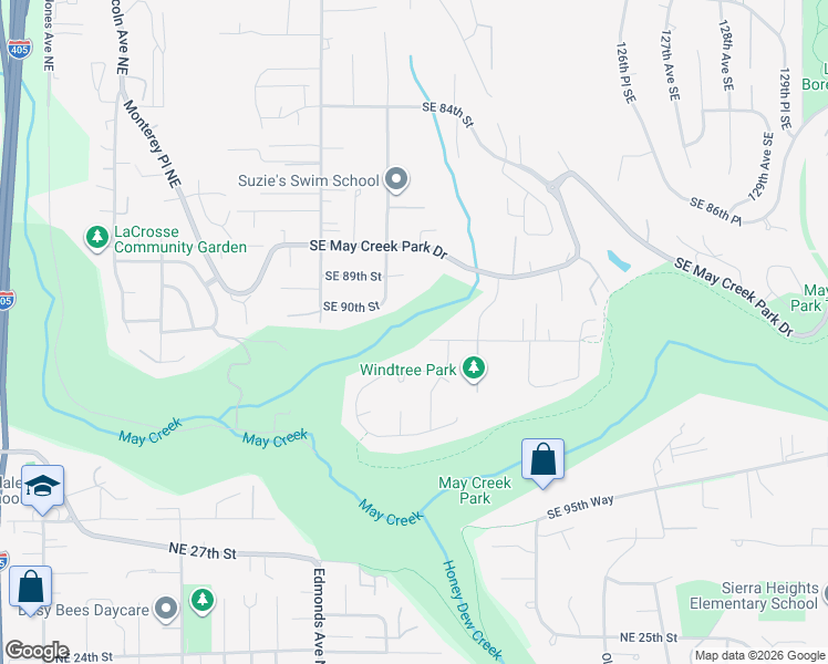 map of restaurants, bars, coffee shops, grocery stores, and more near 11840 Southeast 91st Street in Newcastle
