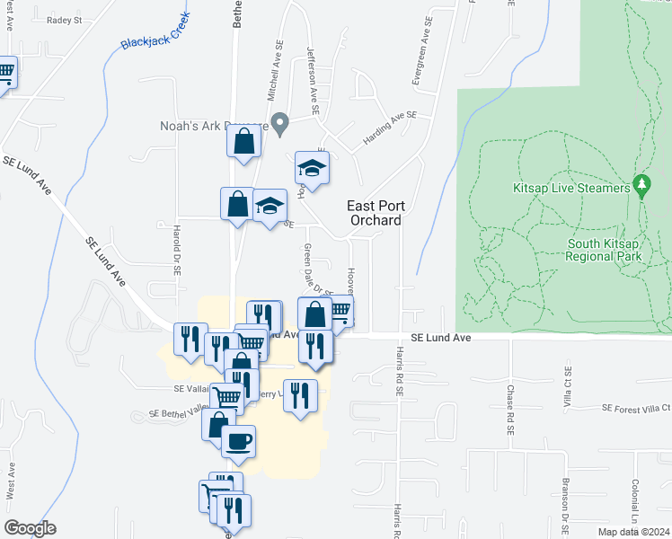 map of restaurants, bars, coffee shops, grocery stores, and more near 1966 Southeast Diamond Place in Port Orchard