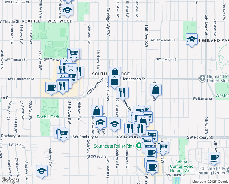map of restaurants, bars, coffee shops, grocery stores, and more near 9049 20th Avenue Southwest in Seattle