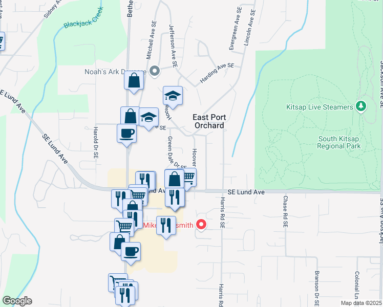 map of restaurants, bars, coffee shops, grocery stores, and more near 2956 Hoover Avenue Southeast in Port Orchard