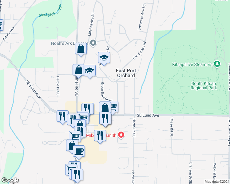 map of restaurants, bars, coffee shops, grocery stores, and more near 2954 Hoover Avenue Southeast in Port Orchard