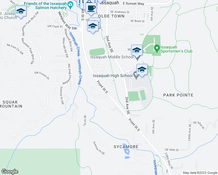 map of restaurants, bars, coffee shops, grocery stores, and more near 780 Front Street South in Issaquah