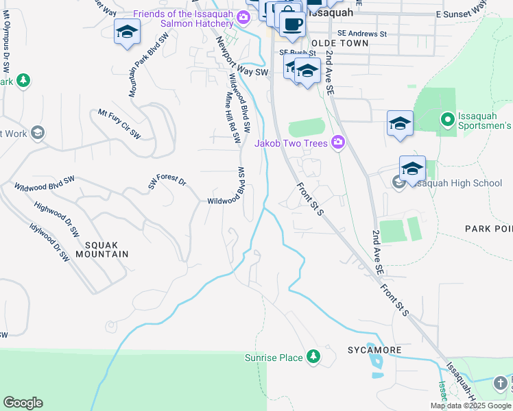 map of restaurants, bars, coffee shops, grocery stores, and more near 735 Front Street South in Issaquah