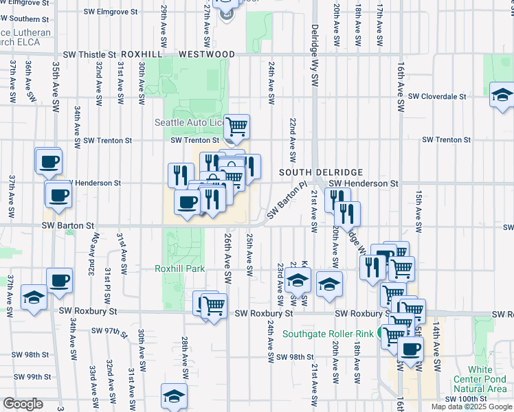 map of restaurants, bars, coffee shops, grocery stores, and more near 9032 25th Avenue Southwest in Seattle