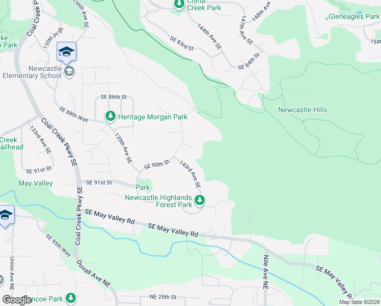 map of restaurants, bars, coffee shops, grocery stores, and more near 14423 Southeast 89th Place in Newcastle