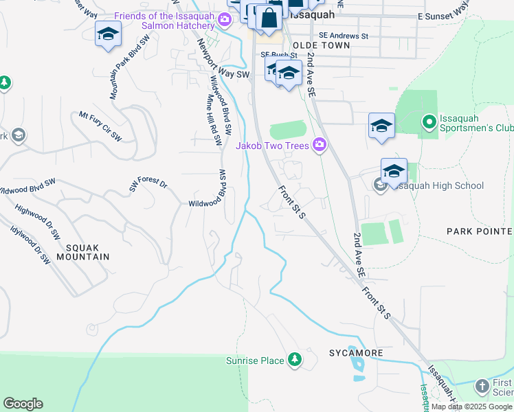 map of restaurants, bars, coffee shops, grocery stores, and more near 735 Front Street South in Issaquah