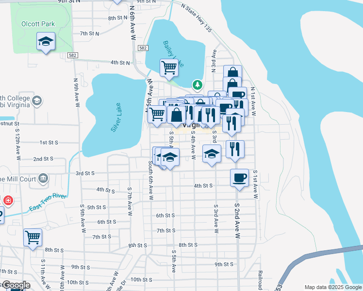 map of restaurants, bars, coffee shops, grocery stores, and more near 212 South 5th Avenue in Virginia