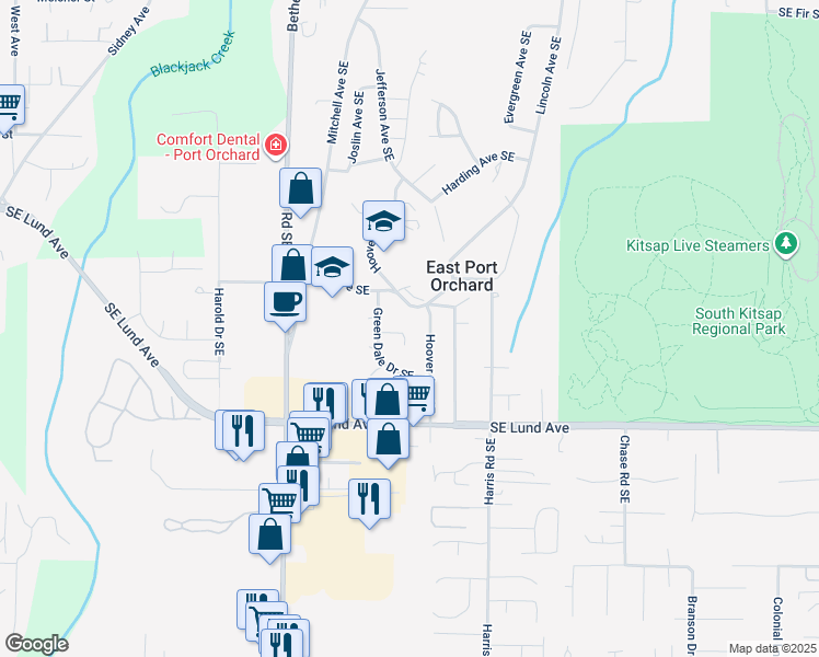 map of restaurants, bars, coffee shops, grocery stores, and more near 1954 Southeast Diamond Place in Port Orchard