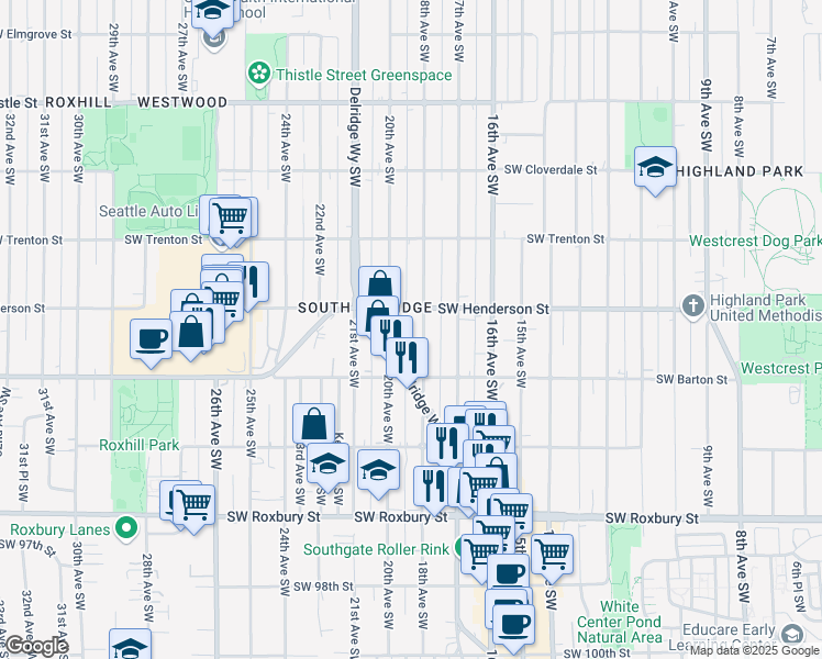 map of restaurants, bars, coffee shops, grocery stores, and more near 8859 18th Avenue Southwest in Seattle