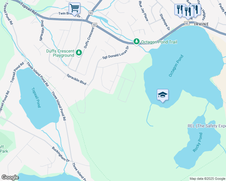 map of restaurants, bars, coffee shops, grocery stores, and more near 49 Alberton Drive in Paradise