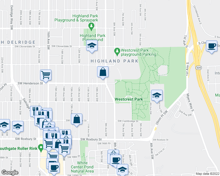 map of restaurants, bars, coffee shops, grocery stores, and more near in Seattle