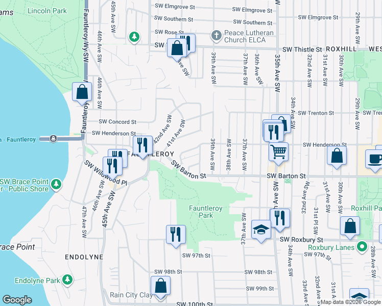 map of restaurants, bars, coffee shops, grocery stores, and more near 4000 Southwest Henderson Street in Seattle
