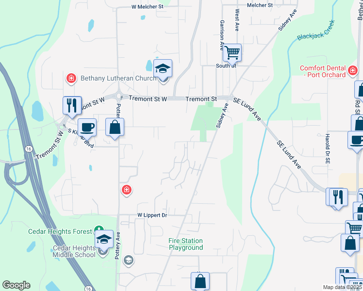 map of restaurants, bars, coffee shops, grocery stores, and more near 1800 Sidney Avenue in Port Orchard