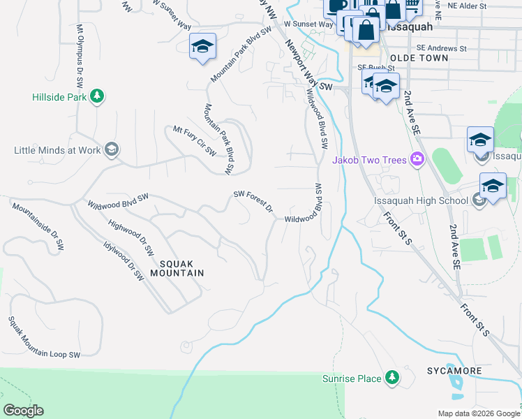 map of restaurants, bars, coffee shops, grocery stores, and more near 320 Southwest Forest Drive in Issaquah