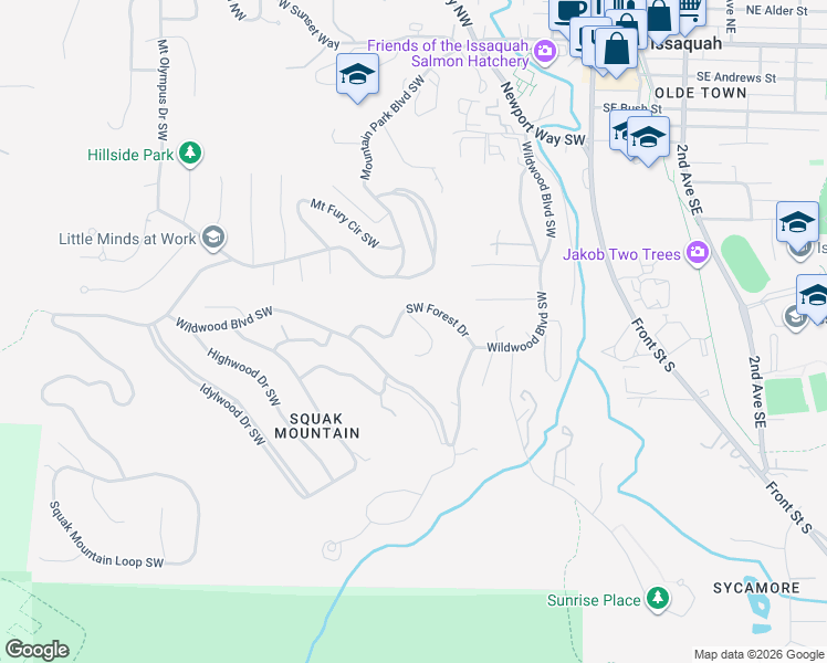 map of restaurants, bars, coffee shops, grocery stores, and more near 410 Southwest Forest Place in Issaquah