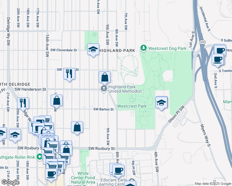 map of restaurants, bars, coffee shops, grocery stores, and more near in Seattle