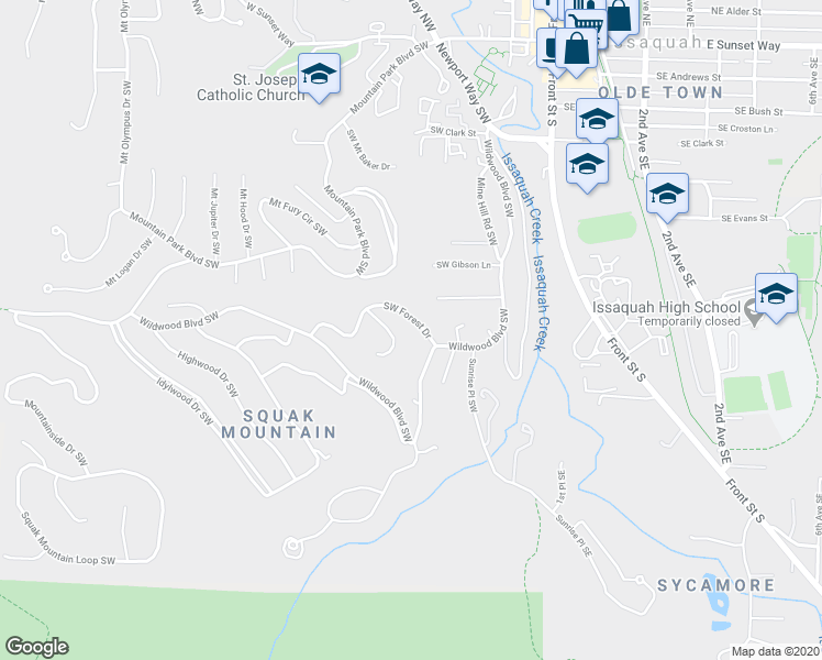 map of restaurants, bars, coffee shops, grocery stores, and more near 320 Southwest Forest Drive in Issaquah