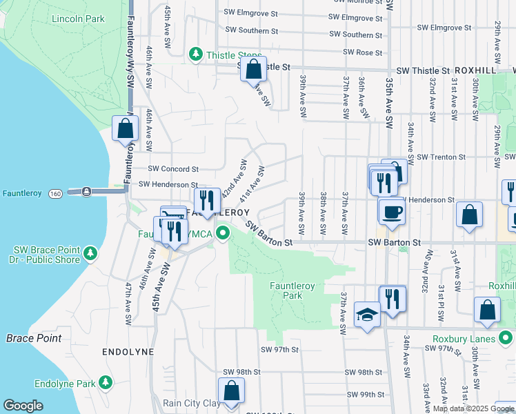 map of restaurants, bars, coffee shops, grocery stores, and more near 4036 Southwest Henderson Street in Seattle