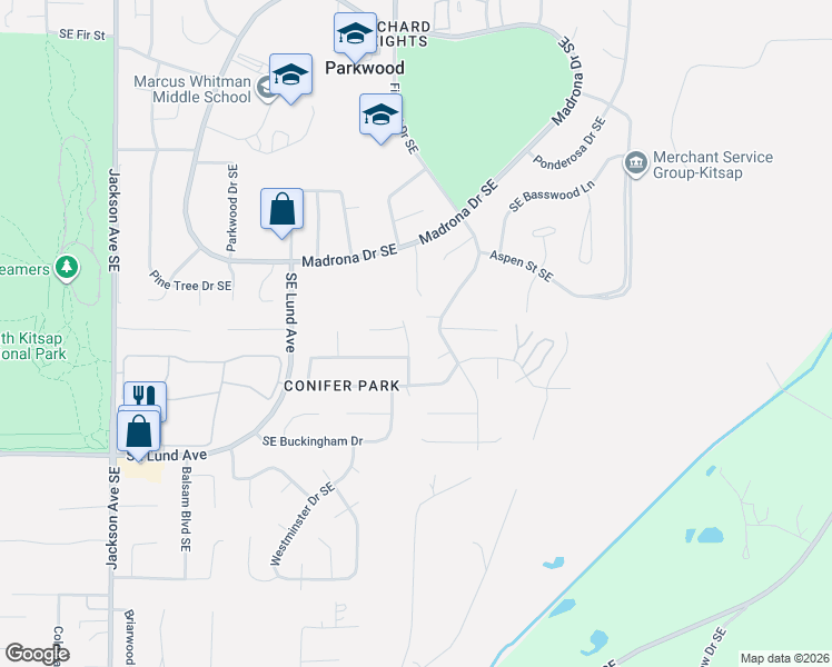 map of restaurants, bars, coffee shops, grocery stores, and more near 2793 Lodgepole Drive Southeast in Port Orchard