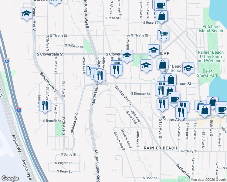 map of restaurants, bars, coffee shops, grocery stores, and more near in Seattle