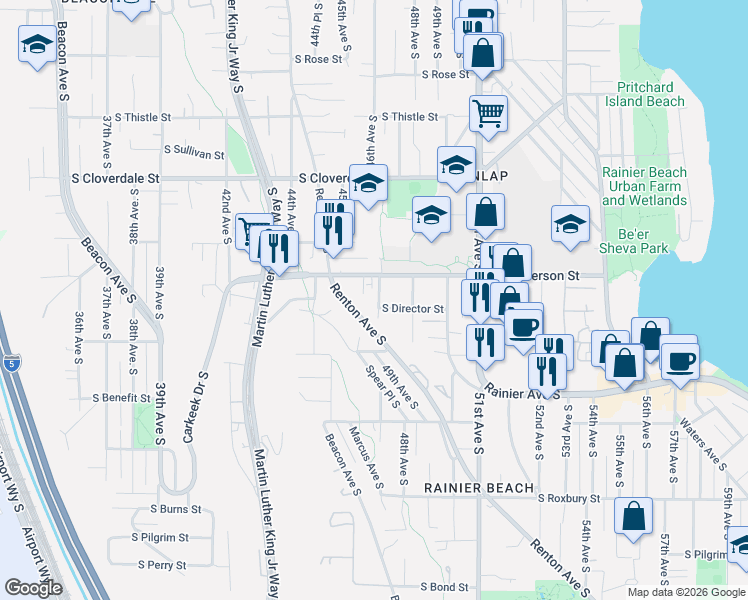 map of restaurants, bars, coffee shops, grocery stores, and more near 4603 South Henderson Street in Seattle