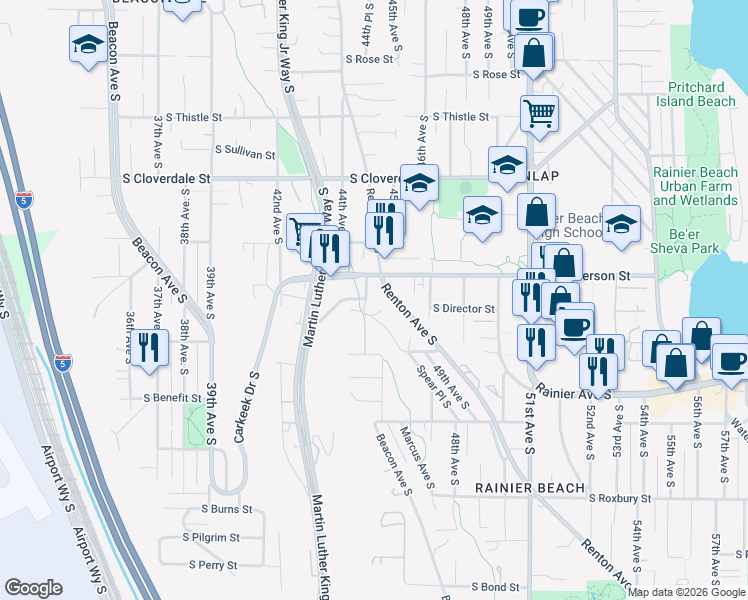 map of restaurants, bars, coffee shops, grocery stores, and more near in Seattle