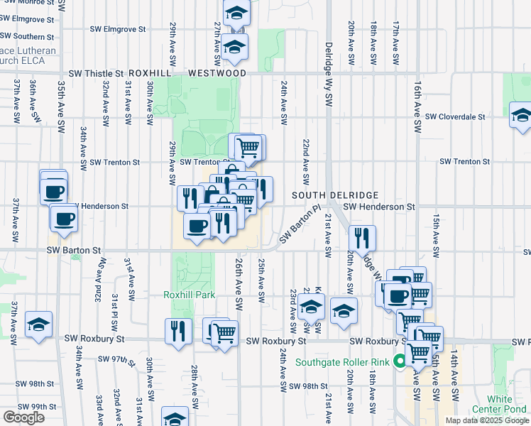 map of restaurants, bars, coffee shops, grocery stores, and more near 8857 24th Avenue Southwest in Seattle