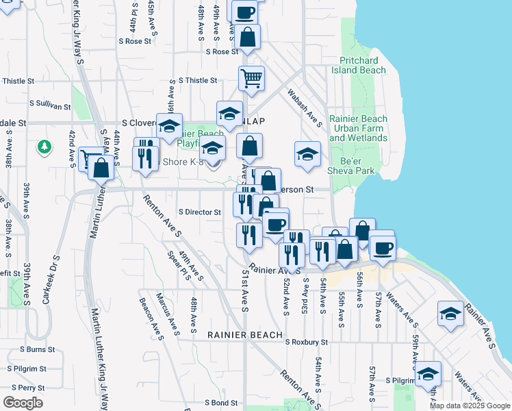 map of restaurants, bars, coffee shops, grocery stores, and more near 9000 Rainier Avenue South in Seattle