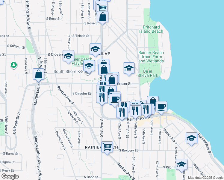 map of restaurants, bars, coffee shops, grocery stores, and more near 9000 Rainier Avenue South in Seattle