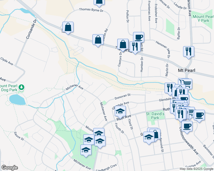 map of restaurants, bars, coffee shops, grocery stores, and more near 24 Harnum Crescent in Mount Pearl