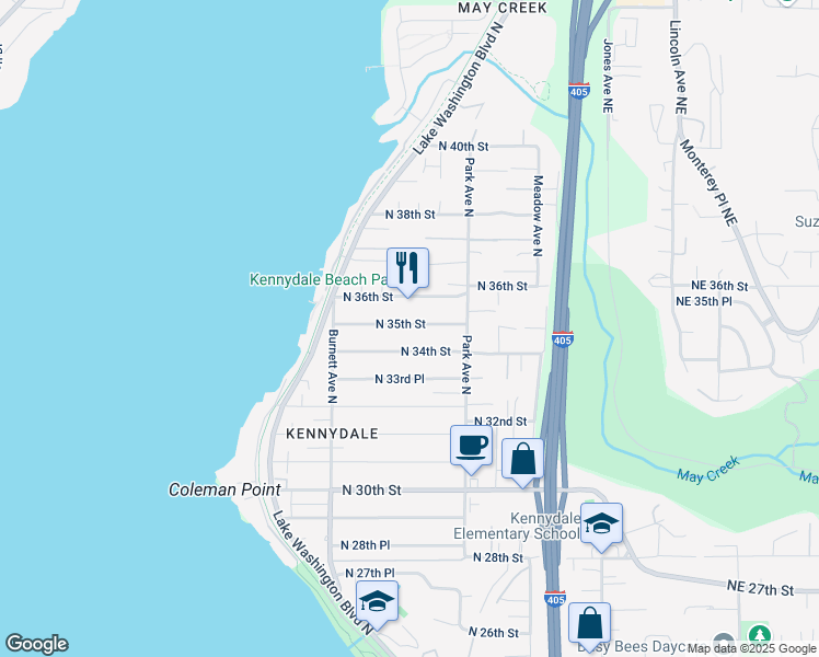 map of restaurants, bars, coffee shops, grocery stores, and more near 1120 North 35th Street in Renton