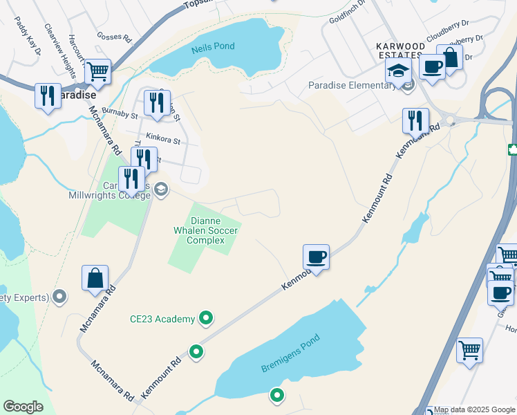 map of restaurants, bars, coffee shops, grocery stores, and more near 41 Dianne Whalen Drive in Paradise